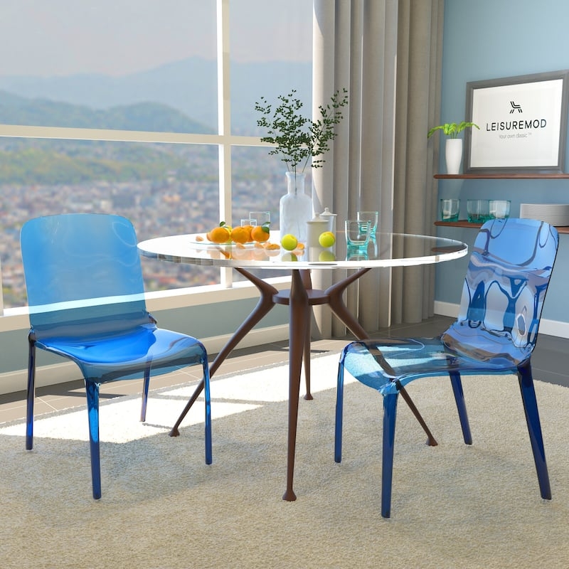 Dining Chair Azure Blue Acrylic Stackable Tapered Legs Contemporary