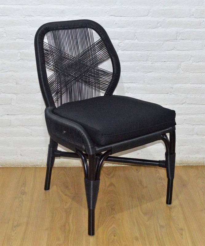 Dining Chair Black Woven X-Pattern Backrest Wrapped Joints