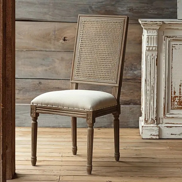 Dining Chair Cane Back Nailhead Trim Weathered Wood Farmhouse