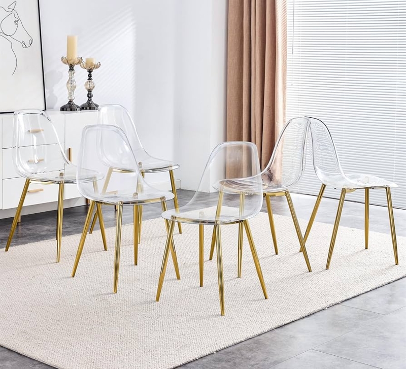 Dining Chair Clear Acrylic Gold Tapered Legs Glam Set of 6