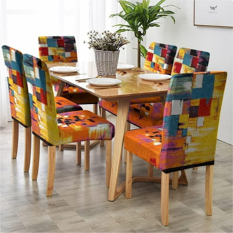 Dining Chair Cover Painterly Block Print Modern Boho Stretch Fit