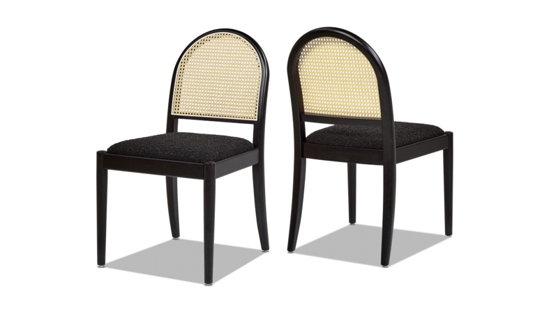 Dining Chair Ebony Black Cane Back Black Bouclé Seat Curved Frame