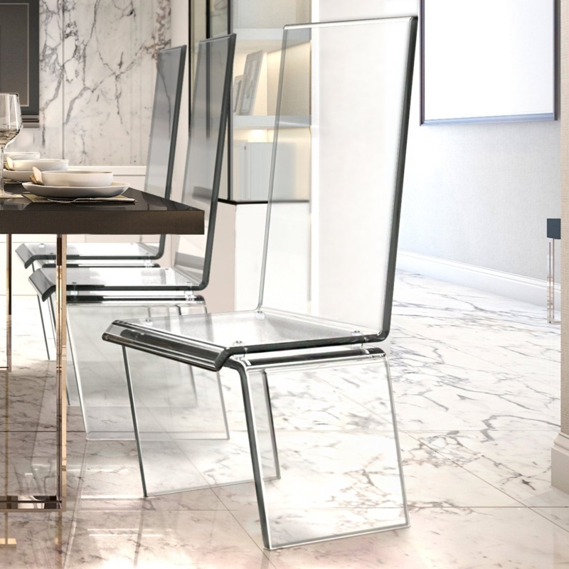 Dining Chair Frameless Clear Acrylic High Back Cantilever Luxury