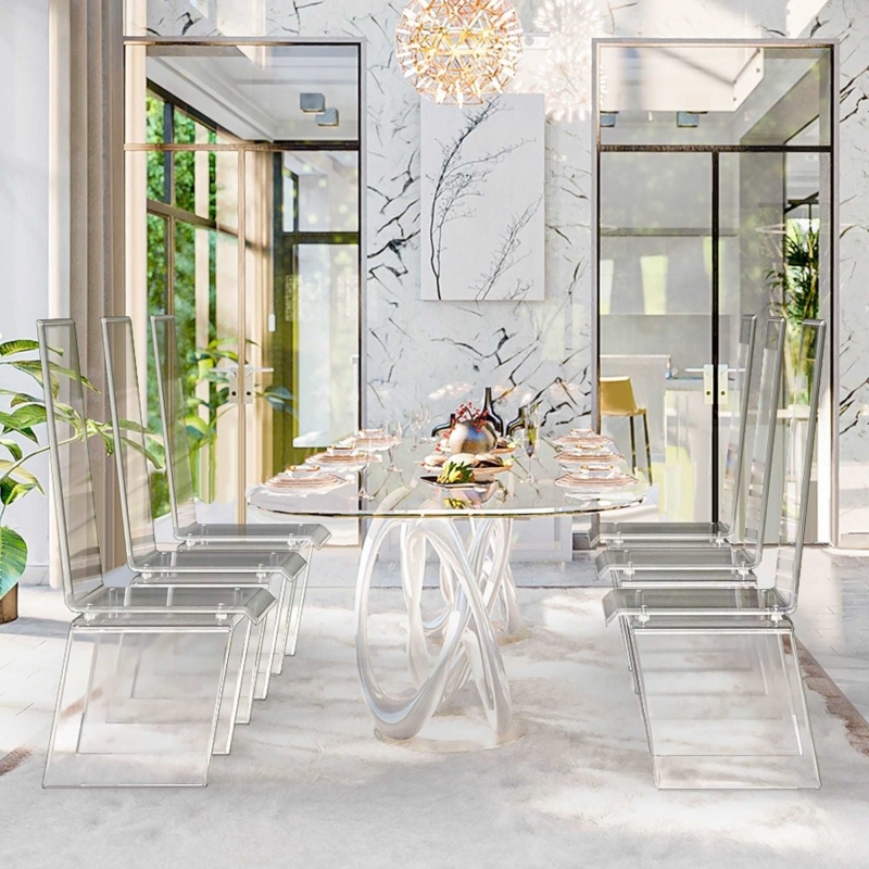 Dining Chair High Back Clear Acrylic Cantilever Sculptural Frame