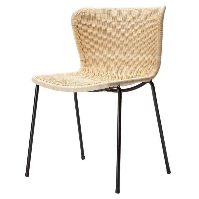 Dining Chair Natural Rattan Wing Back Black Metal Legs Coastal Modern