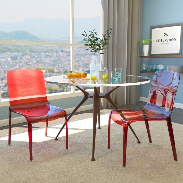 Dining Chair Ruby Red Acrylic Stackable One-Piece Molding Modern