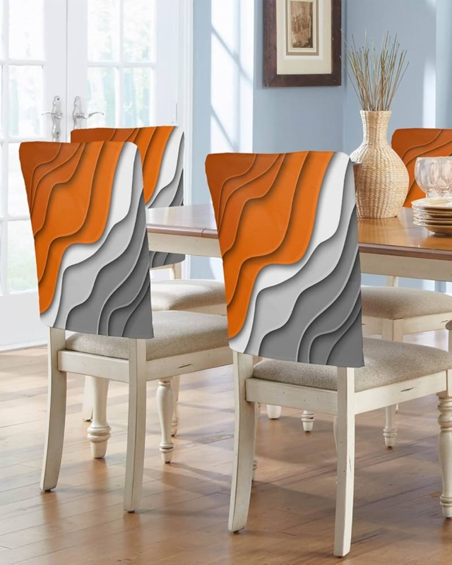 Dining Chair Slipcover Abstract Wave Pattern Orange Gray Modern