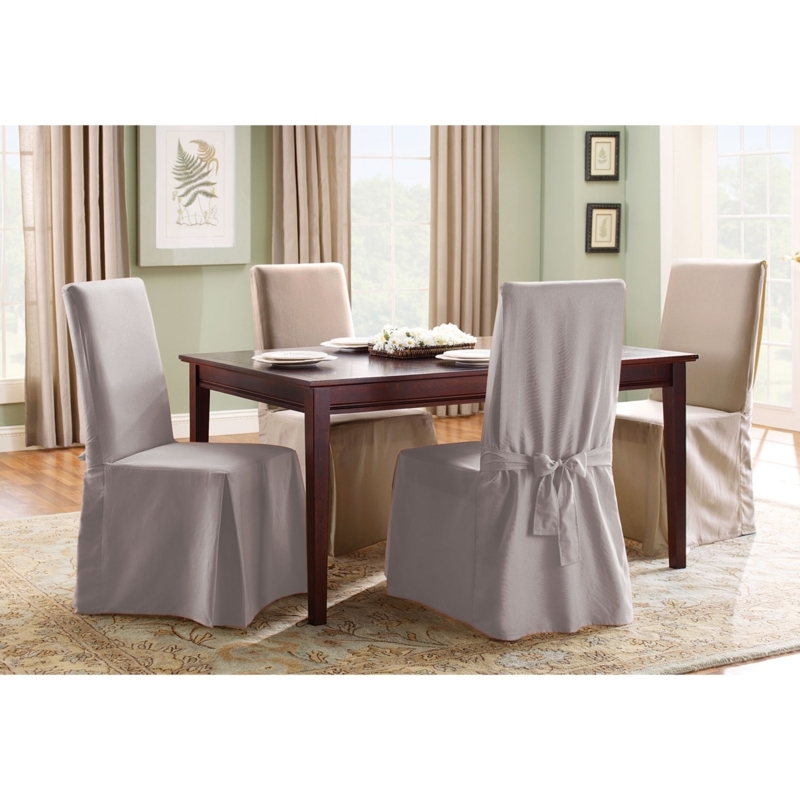Dining Chair Slipcover Back Tie Bow Duck Fabric Floor Length Skirt