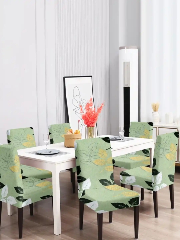 Dining Chair Slipcover Botanical Leaf Print Sage Green Stretch Fit Modern