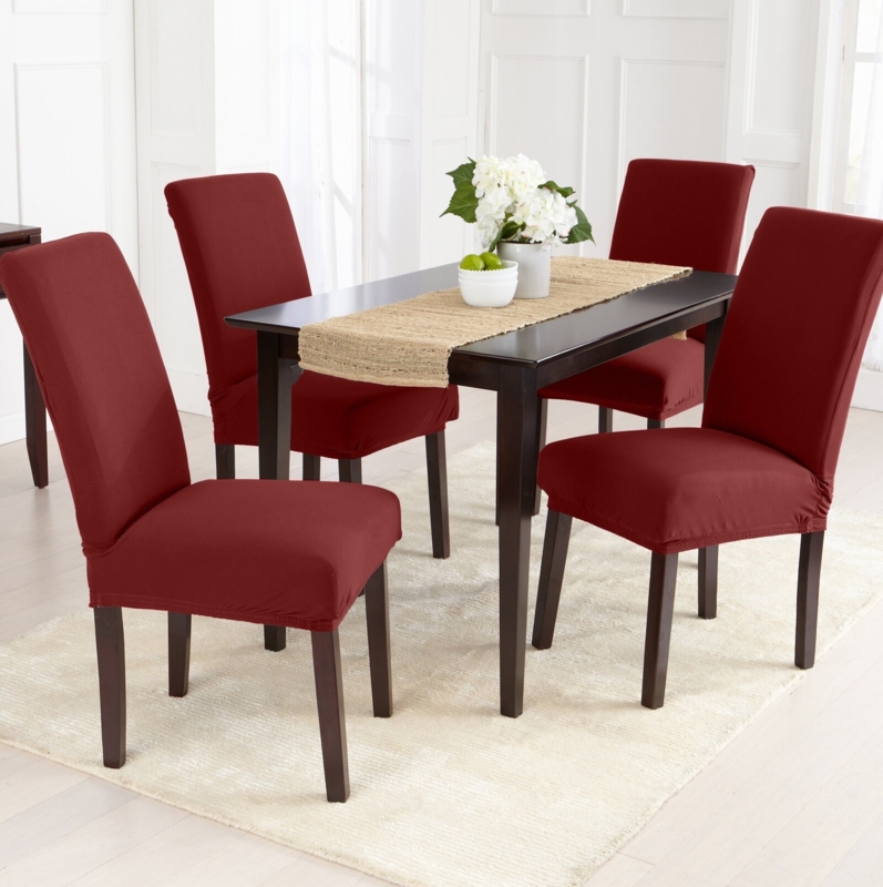 Dining Chair Slipcover Burgundy Red Fabric Full Coverage Transitional