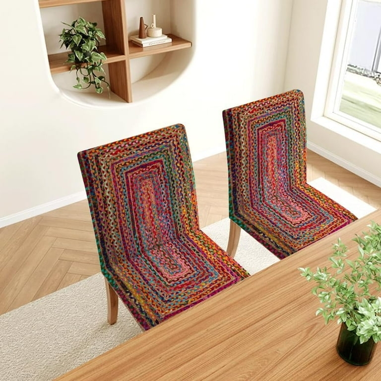 Dining Chair Slipcover Geometric Print Rainbow Hues Stretch Eclectic