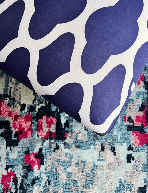 Dining Chair Slipcover Quatrefoil Pattern Indigo Blue Tailored Corner