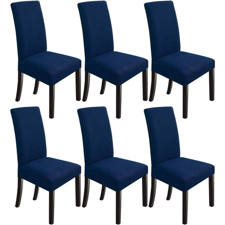Dining Chair Slipcover Ribbed Texture Navy Blue Stretch Fit Parsons Chair