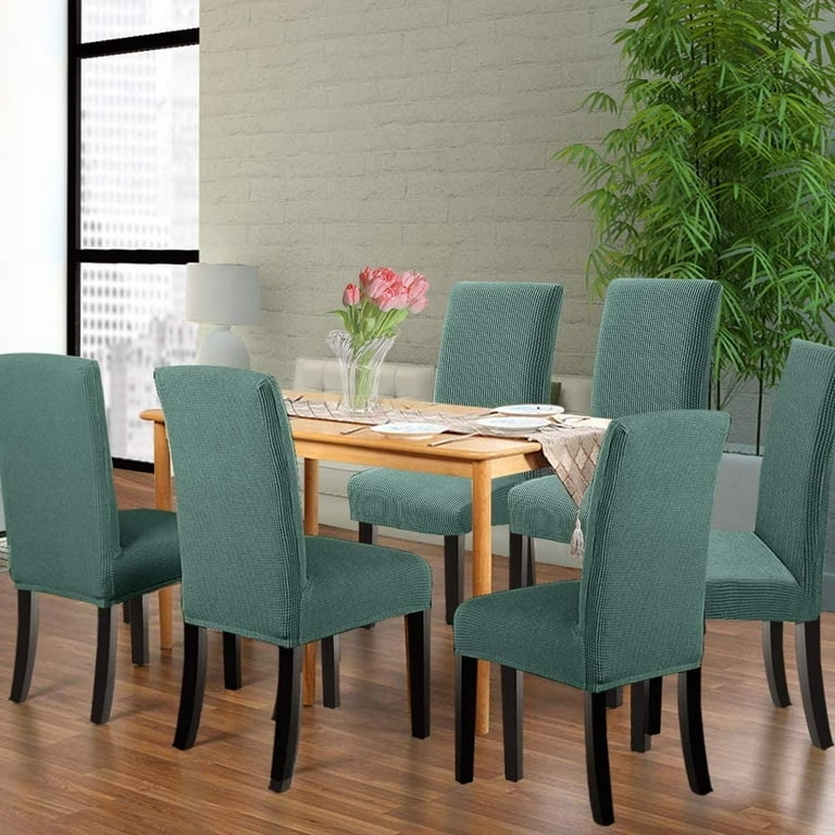 Dining Chair Slipcovers Waffle Texture Dark Cyan Stretch Fit