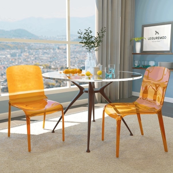 Dining Chair Stackable Amber Acrylic Tapered Legs Curved Back Set