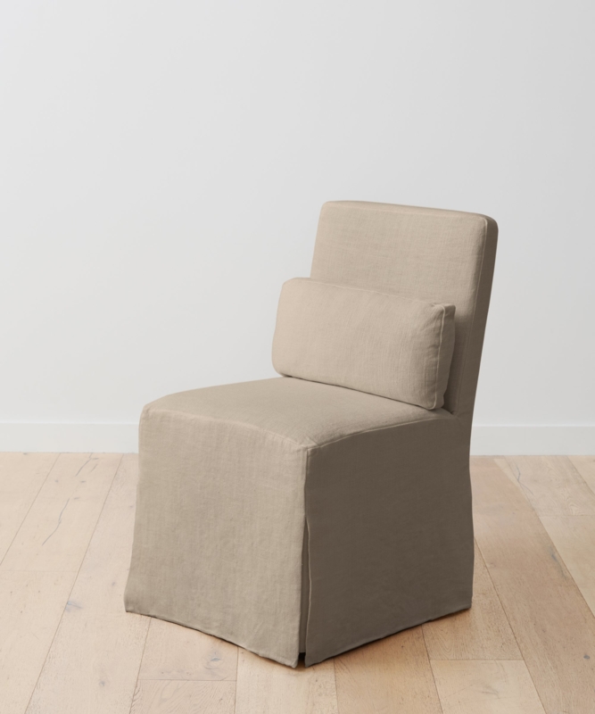 Dining Chair Taupe Linen Look Floor Length Skirt Lumbar Pillow