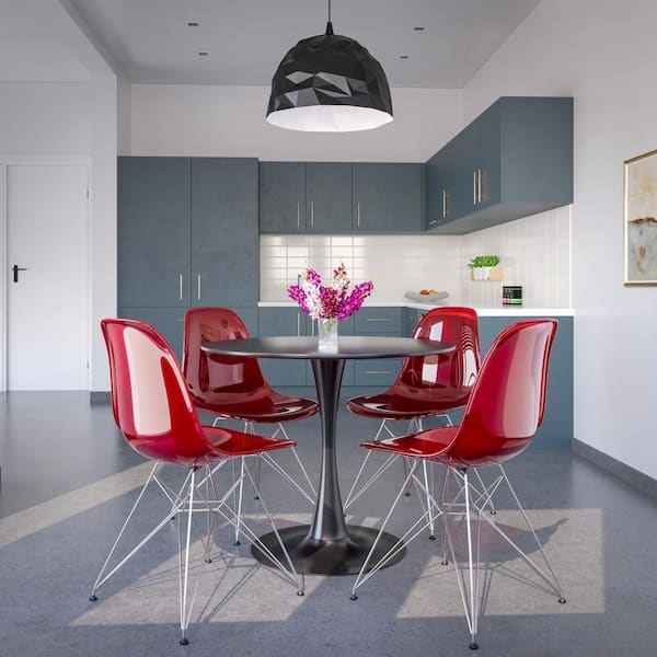 Dining Chair Transparent Red Acrylic Chrome Eiffel Base Modern
