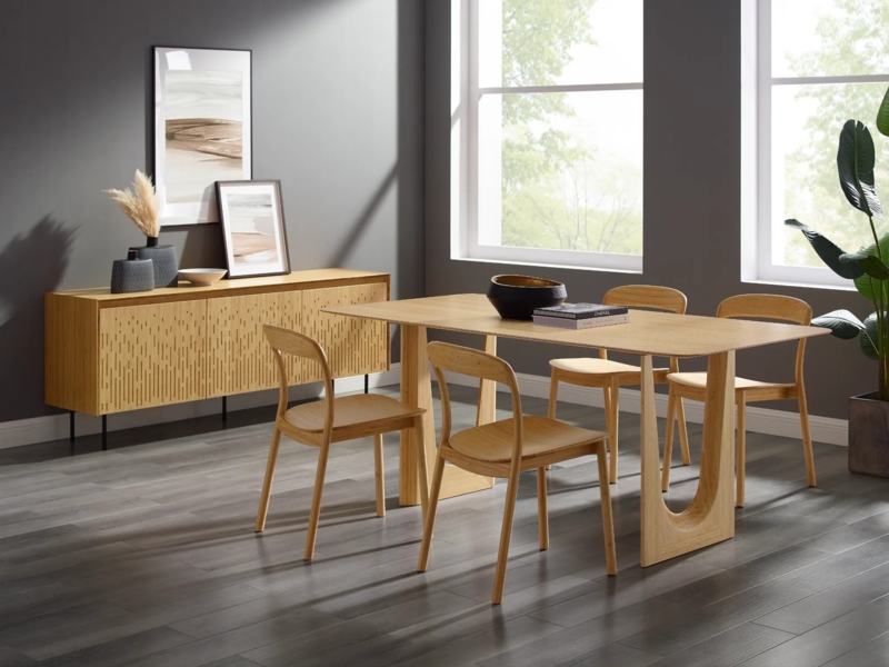 Dining Chair Wheat Blonde Bamboo with Curved Open Back