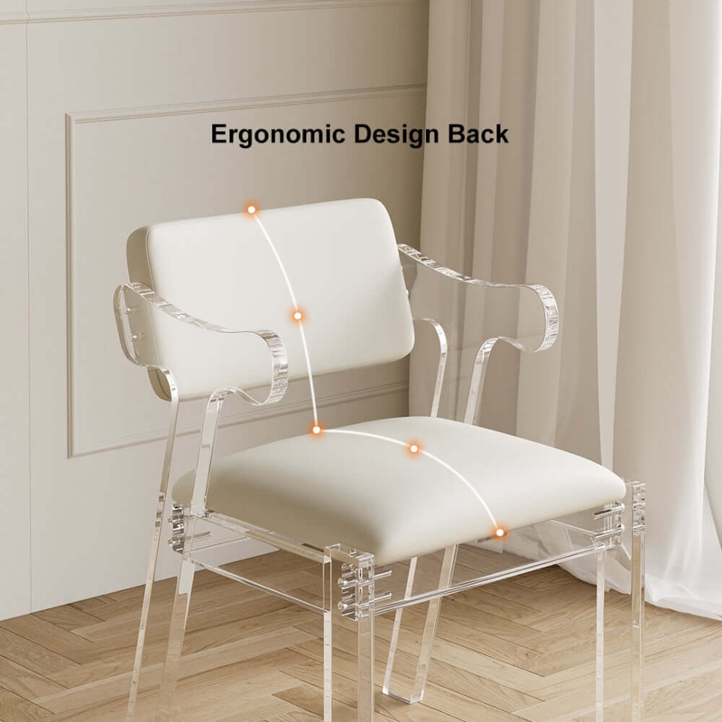 Dining Chair White Padded Seat Clear Acrylic Ergonomic Back Arms