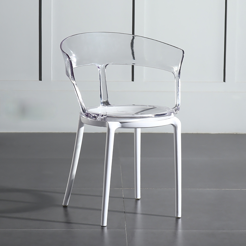 Dining Chair White Tapered Legs Transparent Back Integrated Arms