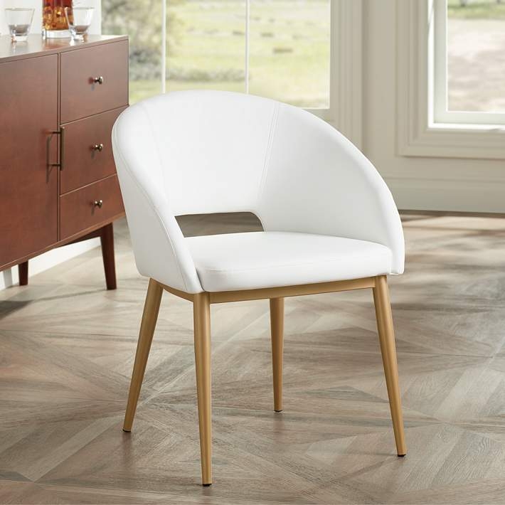 Dining Chair with Barrel Back Cutout and Tapered Antique Brass Legs
