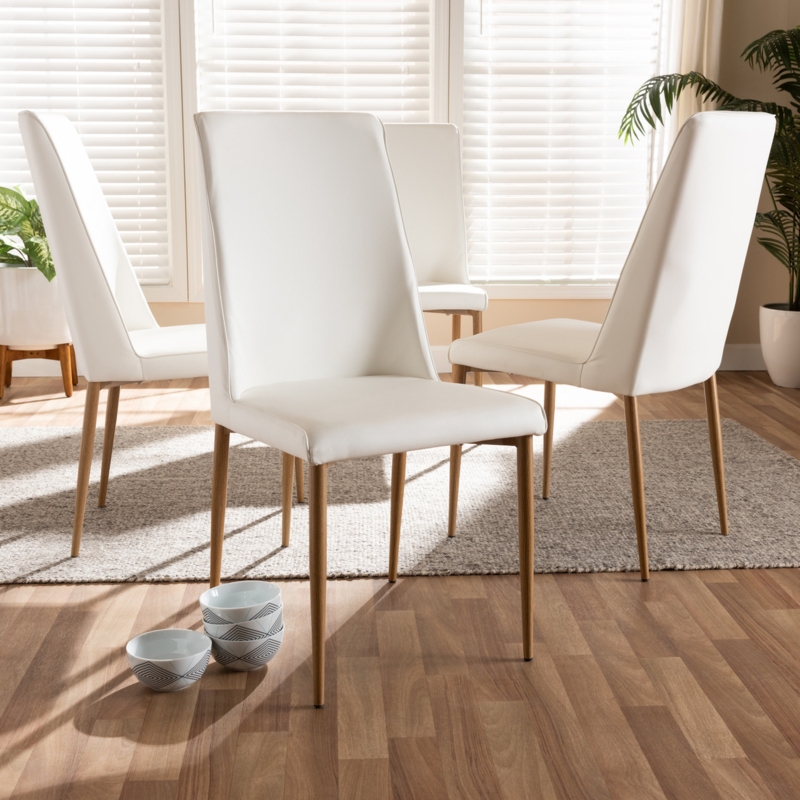 Dining Chair with Optic White High Back and Tapered Gold Tone Legs