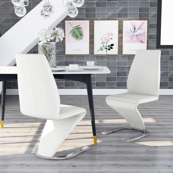 Dining Chair with Z-Shaped Cantilever Silhouette and Polished Chrome