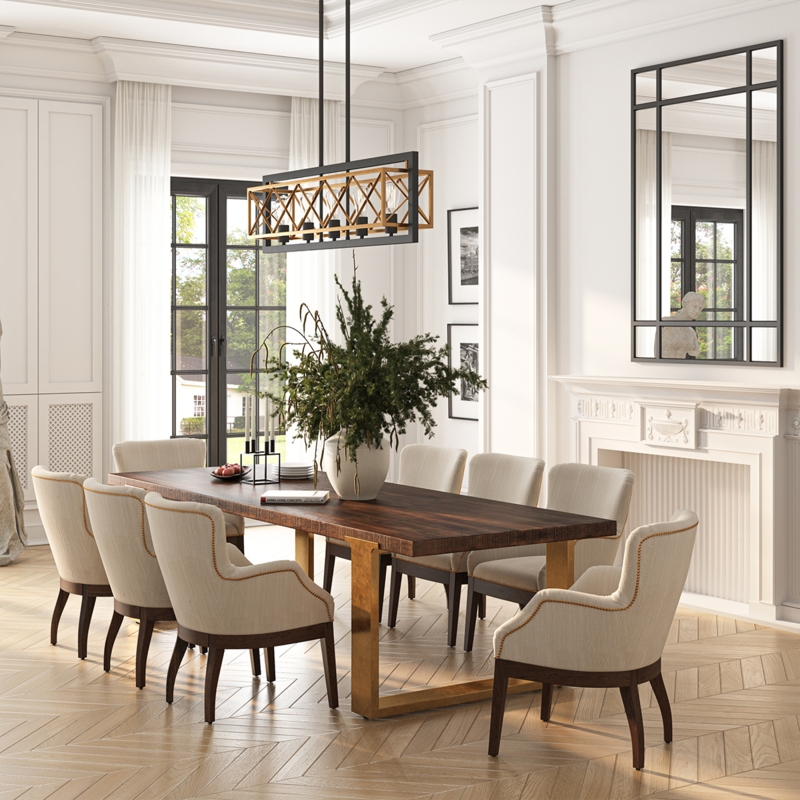 Dining Set Gold Pedestal Base Nailhead Trim Chairs