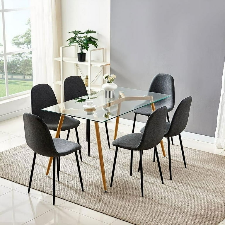 Dining Set: Mid Century Glass Dining Set, Charcoal Upholstery