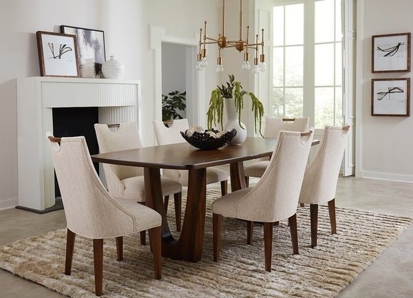 Dining Set Upholstered Cutout Back Chairs Walnut Tone