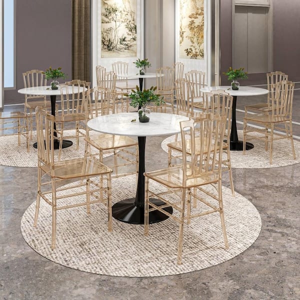 Dining Side Chair Translucent Amber Windsor Spindle Back Modern Cafe