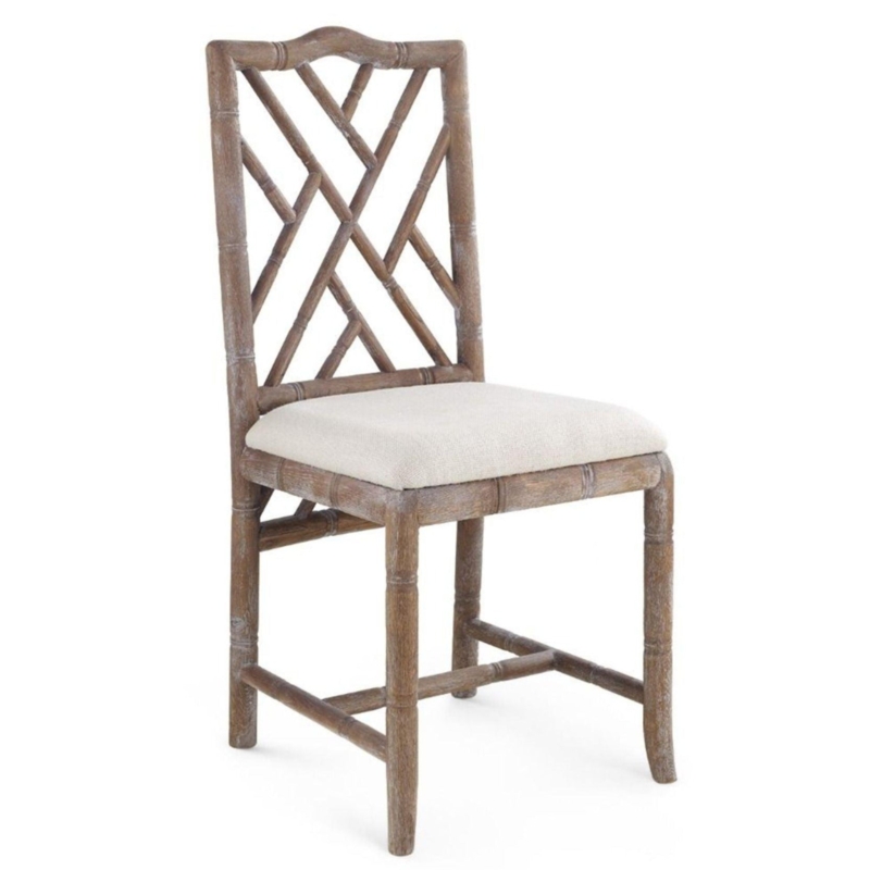 Dining Side Chair Weathered Oak with Faux Bamboo Fretwork Back