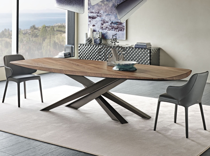 Dining Table Architectural Boat Shaped Top Criss Cross Base