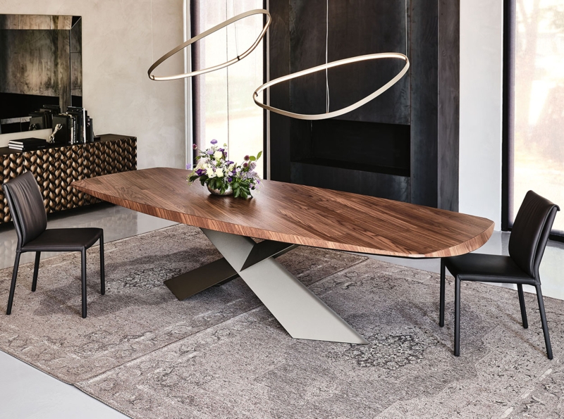 Dining Table Contemporary Oval Wood Top X-Shaped Base