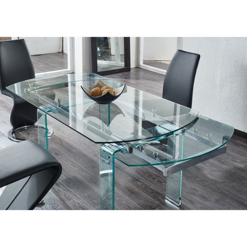 Dining Table: Extendable Glass Dining Table, Glass Pedestal Legs