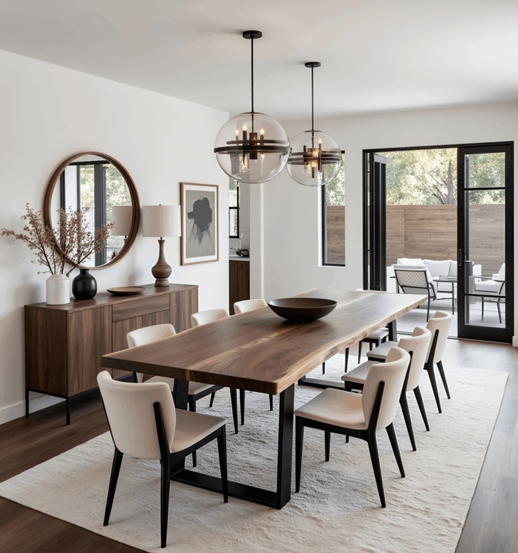 Dining Table Live Edge Walnut Book Matched U-Shaped Base