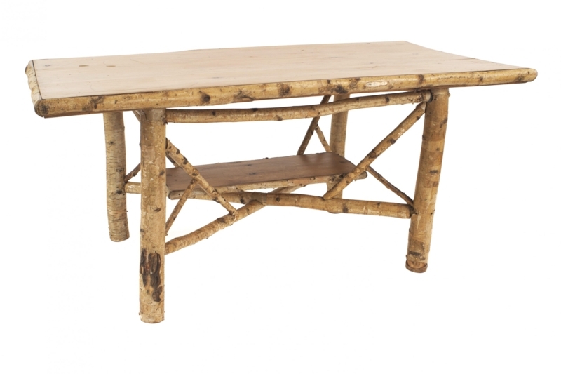 Dining Table Rustic Birch Bark Legs Branch Cross Bracing Lodge