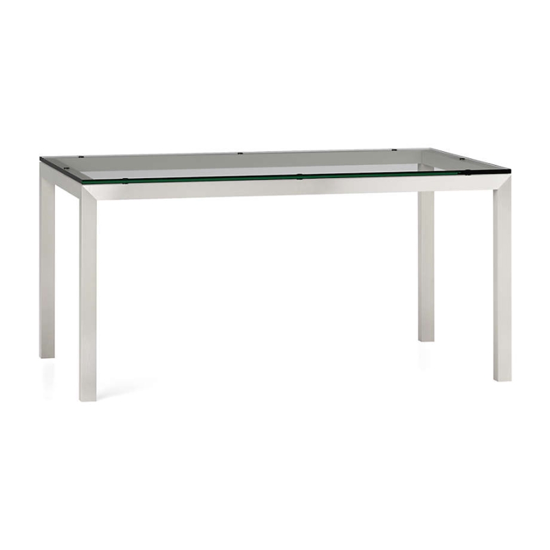 Dining Table: Stainless Steel Parsons Table with Inset Glass Top