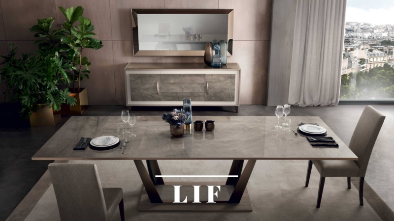 Dining Table V-Shaped Pedestal Marble Effect Top Glossy