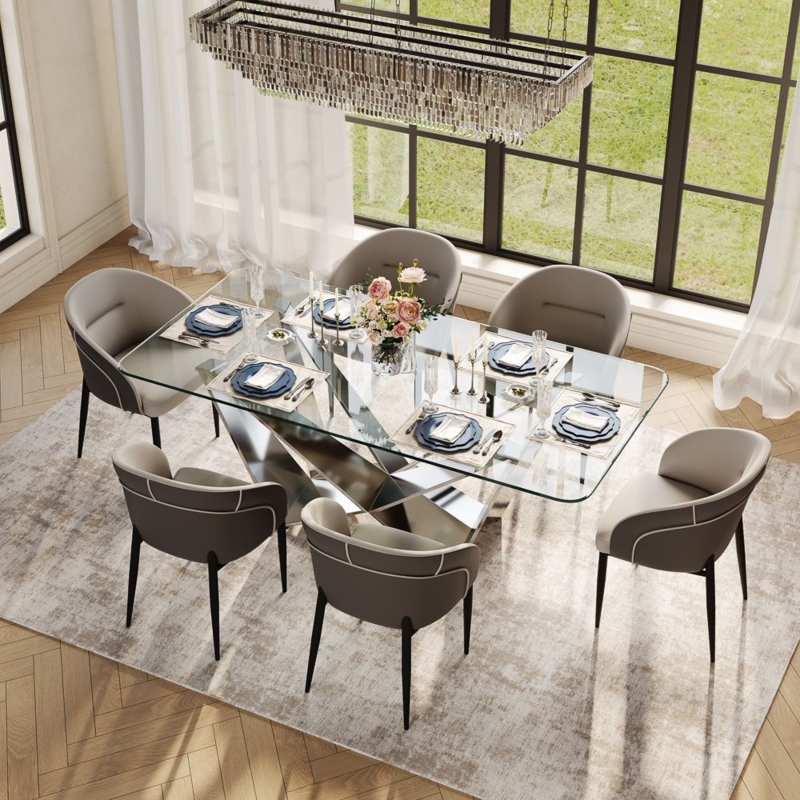 Dining Table: W-Shape Silver Table Base, Sculptural Metal Base