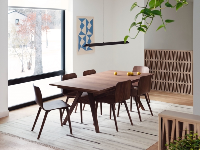 Dining Table Walnut Expandable Angled Legs Mid-Century