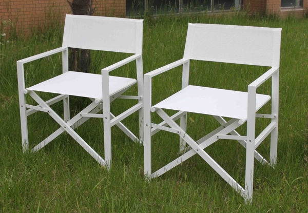 Director Chair in Bianco White Sling Fabric with Matte Finish Frame