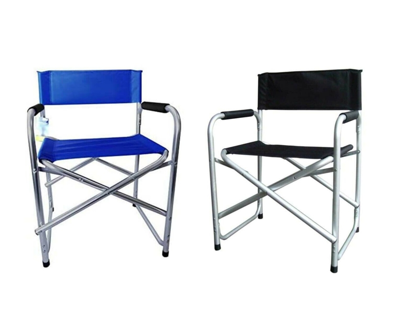 Director Chair in Polished Silver with Royal Blue and Jet Black Fabric