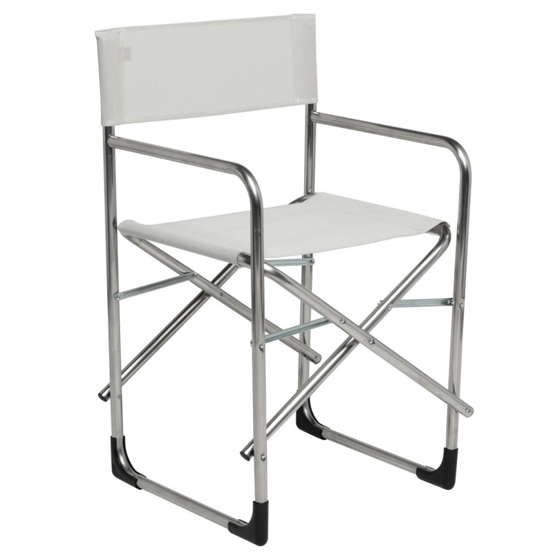 Director's Chair with Crisp White Mesh and Polished Metallic Silver Frame