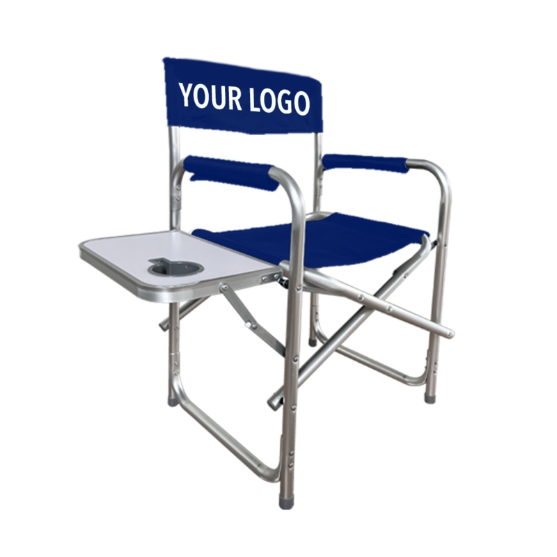 Directors Chair with Customizable Backrest and Side Table in Navy Blue