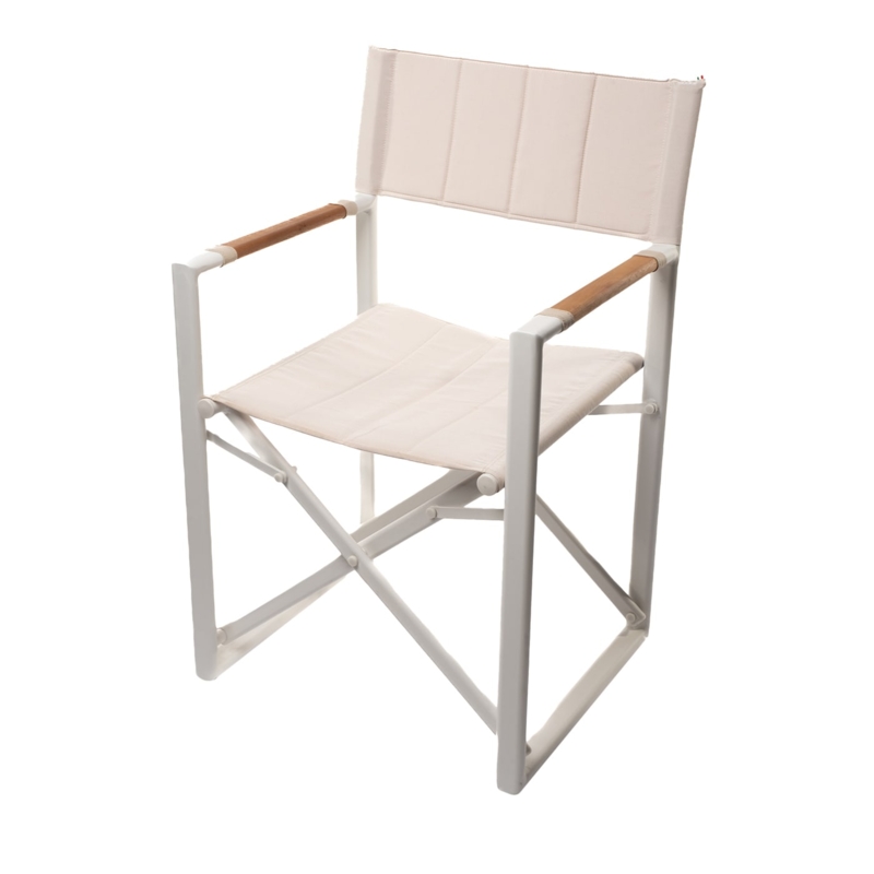 Director's Chair with Wood Armrest Accents and Quilted Beige Upholstery
