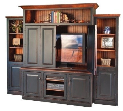 Distressed Black Entertainment Center with Bi-Fold Doors