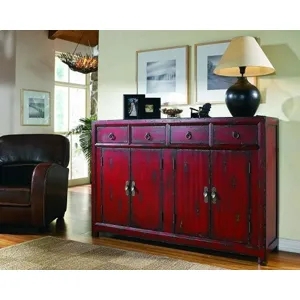 Distressed Crimson Storage Cabinet Medallion Hardware