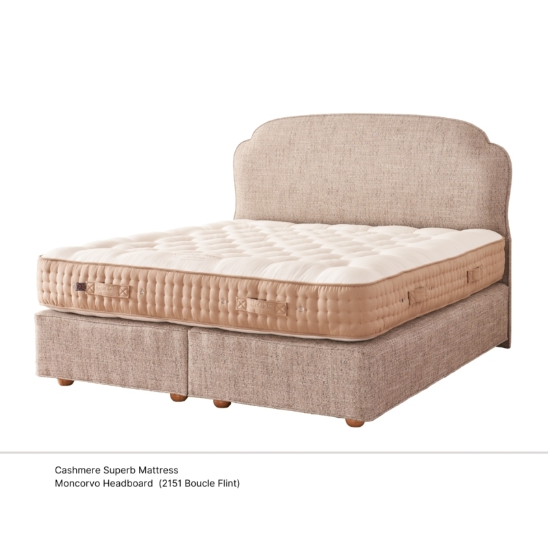 Divan Bed Set with Scalloped Headboard and Boucle Upholstery