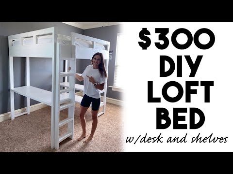 DIY Style White Loft Bed with Desk and Geometric Guardrail Cutouts